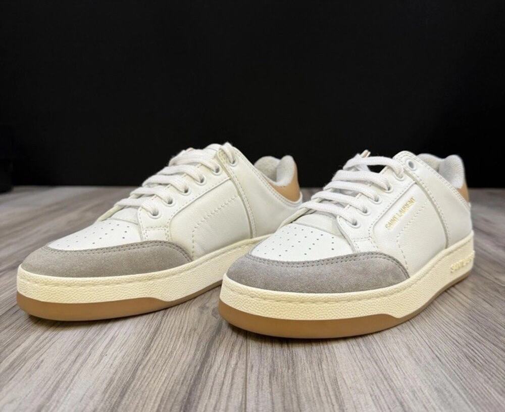 Saint Laurent SL/61 Sneakers Blanc Foggy Leather Low Top Womens 6.5 EU 36.5 NEW